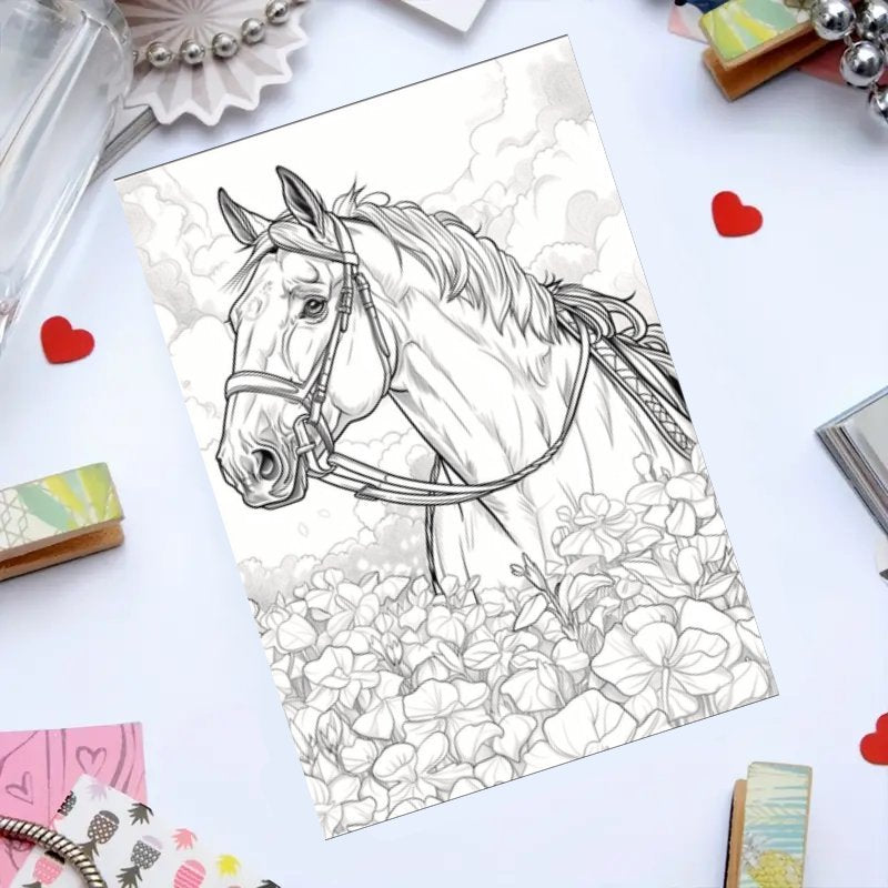 Magical Horse Adult Coloring Book DIY Art Therapy Drawing & Painting Kit