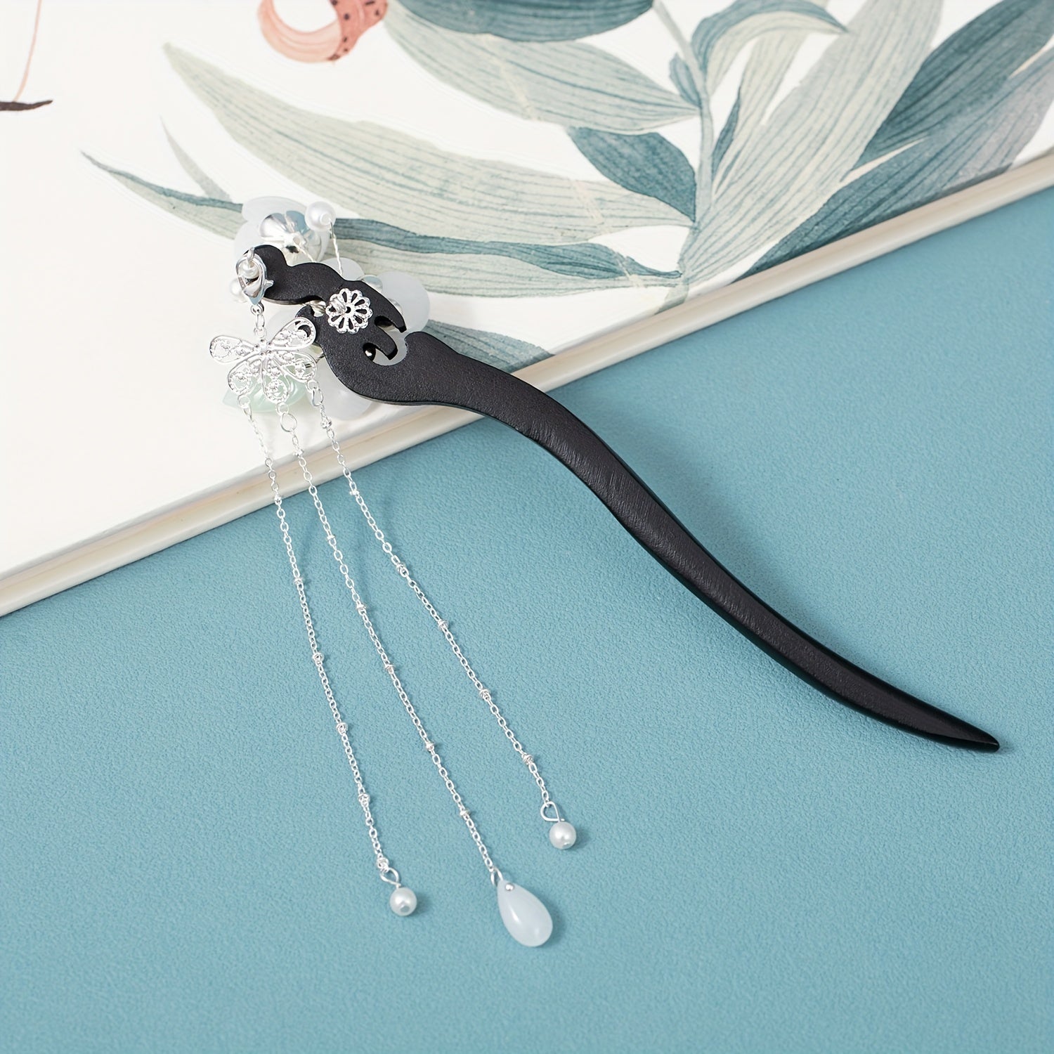 Vintage Osmanthus Hair Pin for Thick Hair Wooden Chignon Tassels Flower Branch