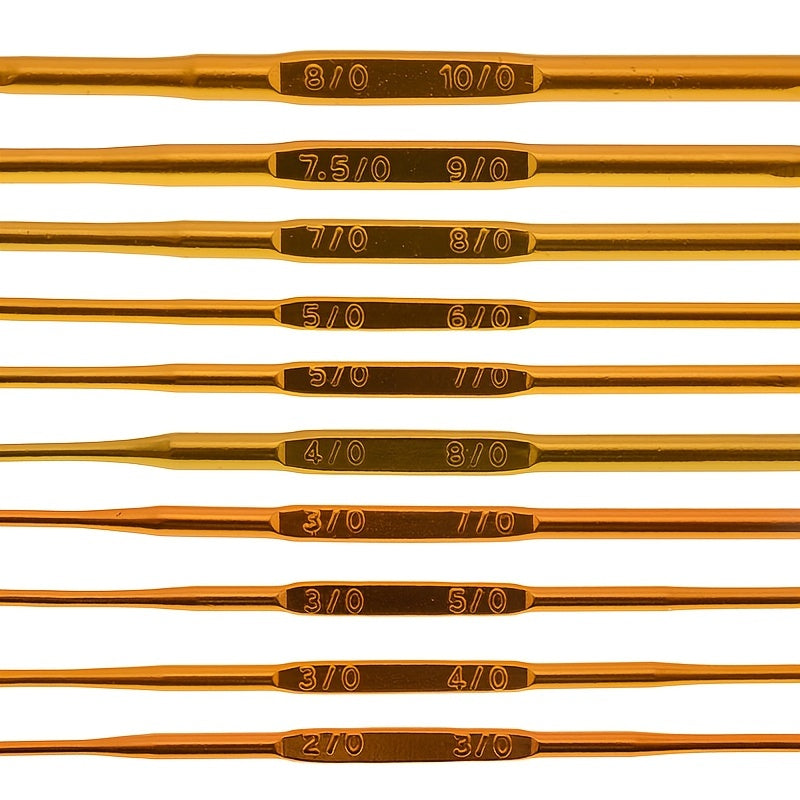 10pcs Double Ended Alumina Crochet DIY Knitting Tools Golden Aluminum Crochet