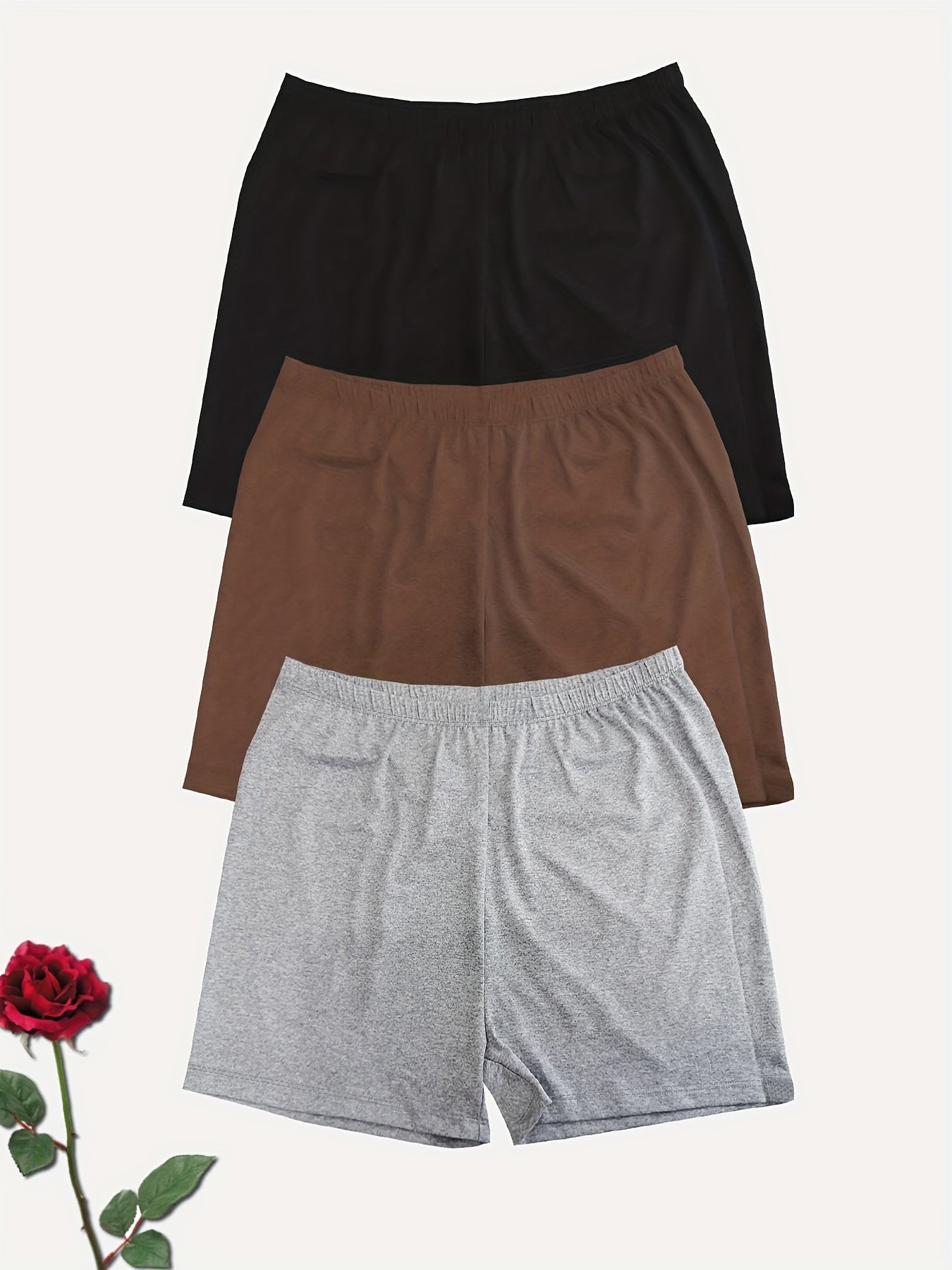 3 Pack Plus Size Women's Solid Stretch Shorts Set