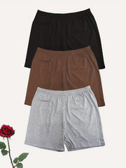 3 Pack Plus Size Women's Solid Stretch Shorts Set