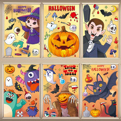 6pcs Cartoon Halloween Stickers Non Adhesive Static Stickers
