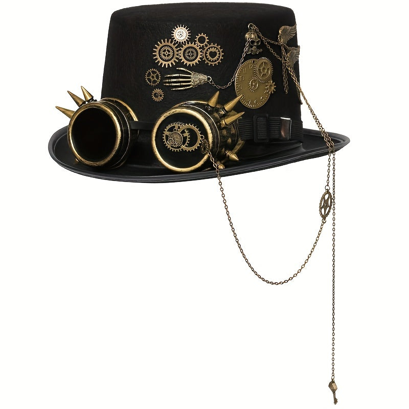 Heavy Metal Chain Steampunk Hat Gothic Noble Skull Rivet Goggles
