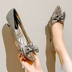 Women's Rhinestone Bowknot Kitten Heel Dress Shoes
