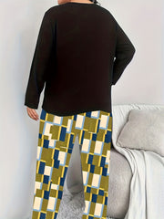 Xmas Tree & Letter Top Plus Size Casual Loungewear