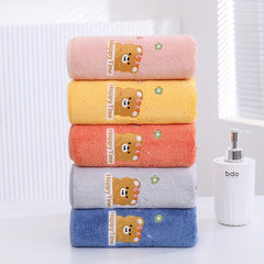 Cute Bear Embroidered Hand Towel, Quick Drying Coral Fleece Face Towel