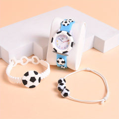 3pc Set 3D Cartoon Football Silicone Strap Boys' Quartz Watch