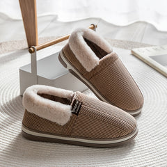 Men's Cozy Fleece Striped Slippers Non-slip House Shoes