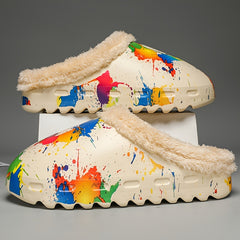 Women's Colorful Painting Warm Slippers Non-slip Outdoor Slippers
