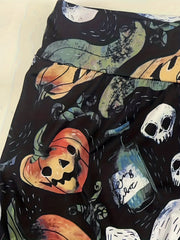 Halloween Leggings Women's Plus Funny Ghost & Pumpkin Print