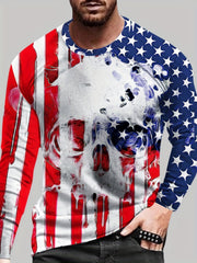 Skull & Flag Print Men's Long Sleeve T-shirt