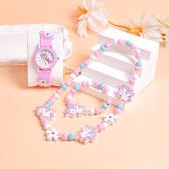 3pcs 3D Cartoon Horse Silicone Strap Girls' Watch Creative Quartz Wristwatch