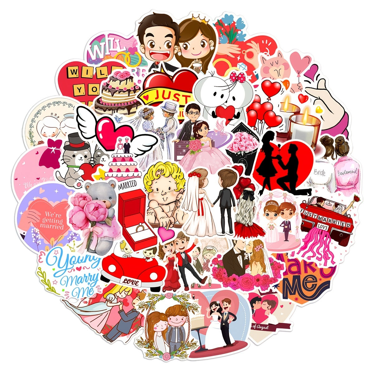 50Pcs Wedding Doodle Stickers Vinyl Waterproof Stickers for Favors