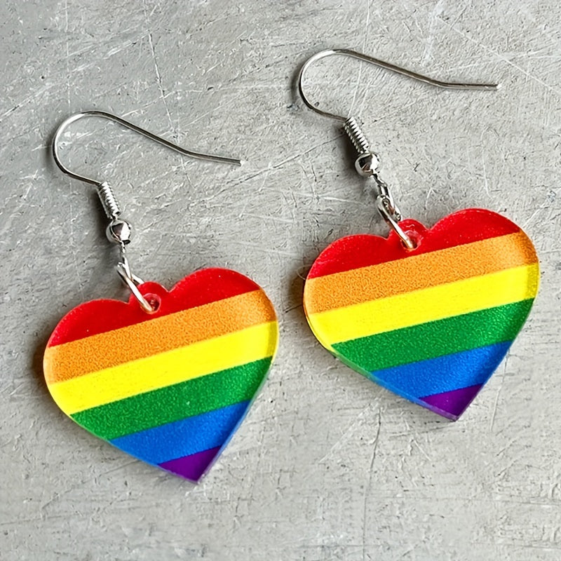 Rainbow Heart Shaped Earrings Multicolor Acrylic Striped Jewelry