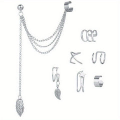 7pcs Iron Leaf Tassel Earring Clip Set