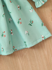 Girls Ruffle Collar Floral Dress And Hat Set
