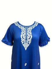 Floral Print Ruffle Lace Trim Lounge Dress Plus Size