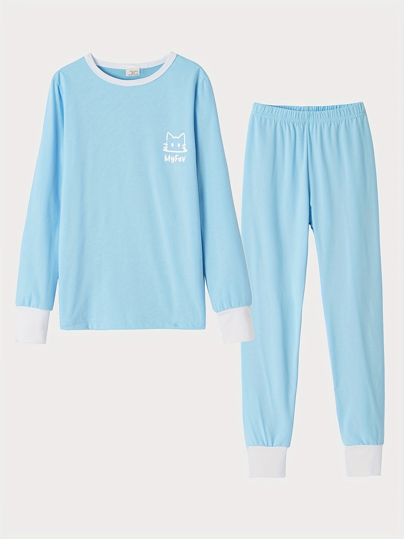 Kid's 2pcs Cat Cartoon PJ Set MY FAV Print Loungewear