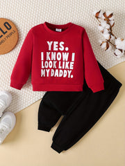Cotton Little Boys Outfit Letter Graphic Sweatshirt & Pants Set