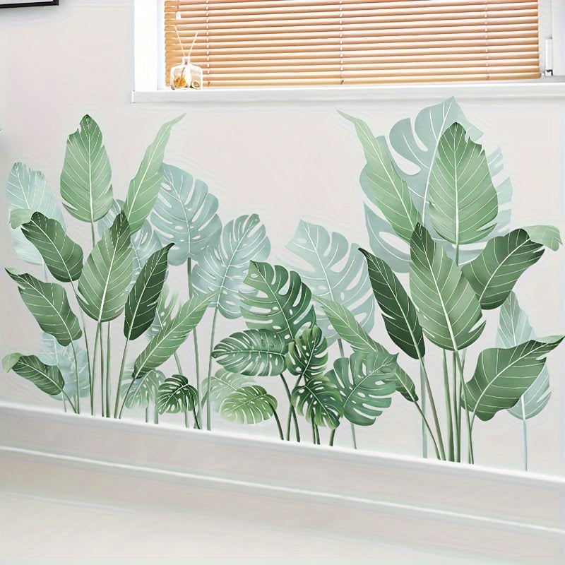 2pcs Tropical Green Plant Leaves Wall Stickers Bedroom Decorative Pvc Removable