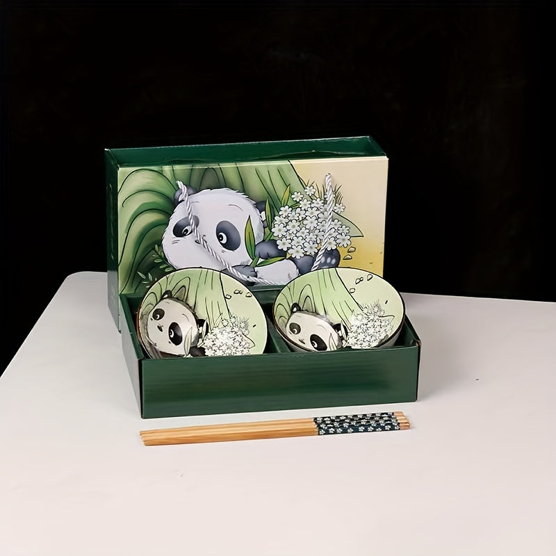 Panda Bowl And Chopsticks Ceramic Tableware Gift Bowl Set