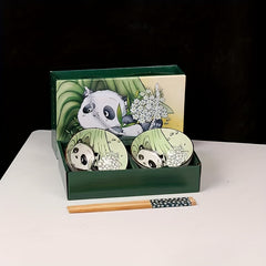 Panda Bowl And Chopsticks Ceramic Tableware Gift Bowl Set