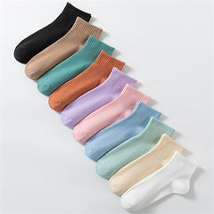 10 Pairs Women's Solid Crew Short Socks - Comfy & Breathable Stockings