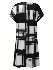 Printed Short Sleeve V-Neck Maxi Dress