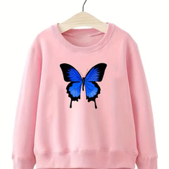 Girls Butterfly Graphic Crew Neck Sweatshirt Top Long Sleeve Pullover