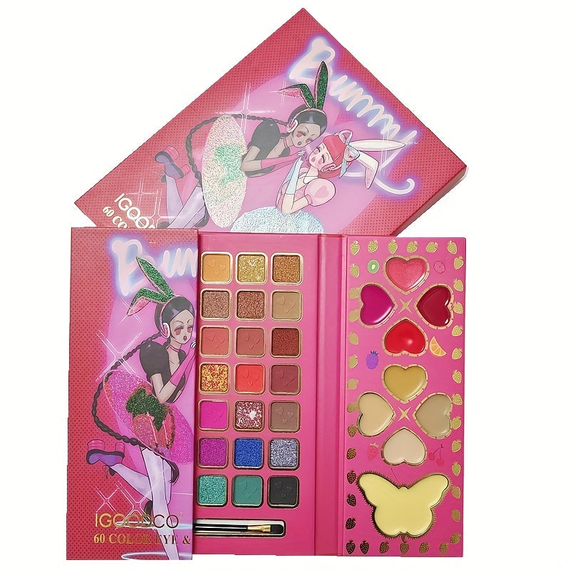60 Colors Eyeshadow Palette Highlighter Blush Lip Gloss Makeup Palette