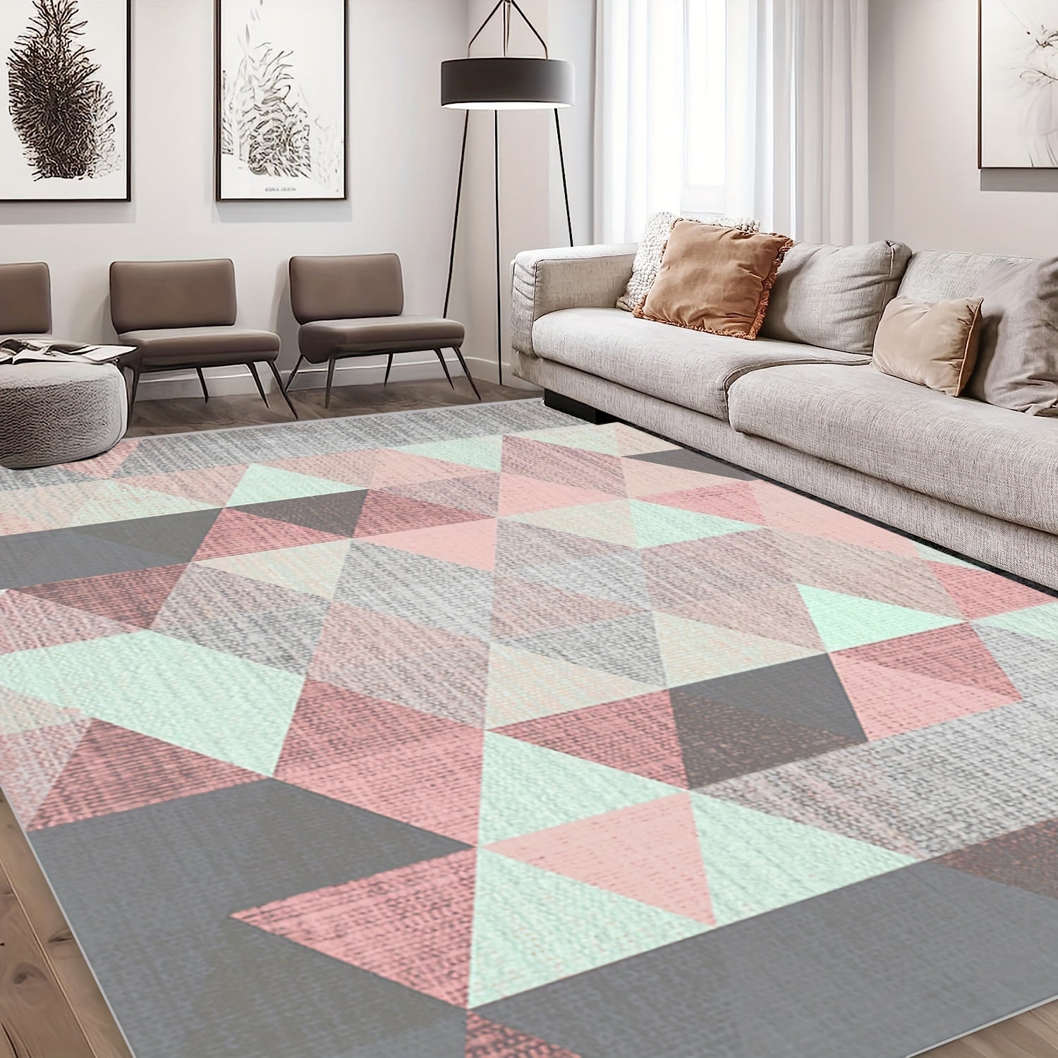 Triangular Pattern Soft Faux Sheepskin Floor Mat Living Room Bedroom Bedside