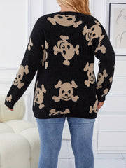 Halloween Skull Print V Neck Sweater Long Sleeve