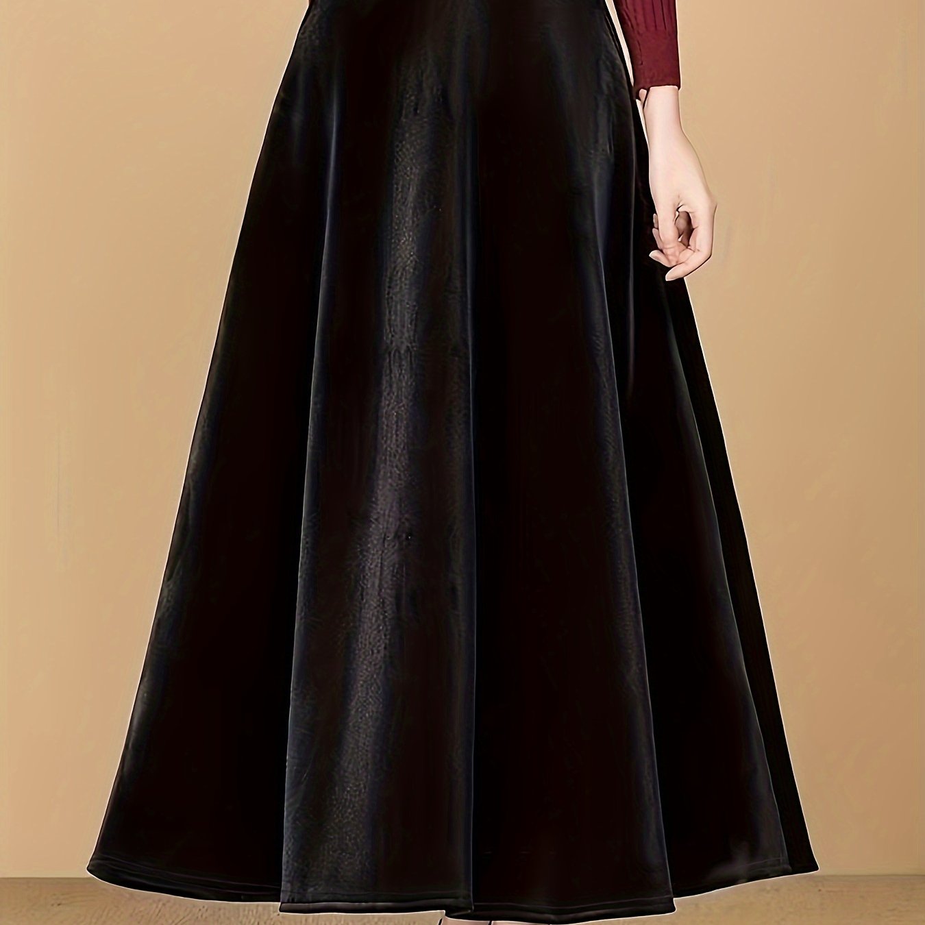 Solid Velvet Elastic High Rise Swing Maxi Skirt
