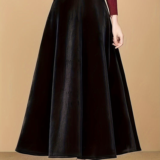 Solid Velvet Elastic High Rise Swing Maxi Skirt
