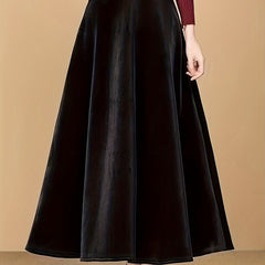 Solid Velvet Elastic High Rise Swing Maxi Skirt