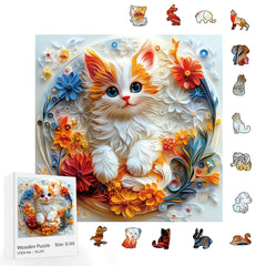 Floral Cat Wood Puzzle Animal Shapes Handcrafted Decor