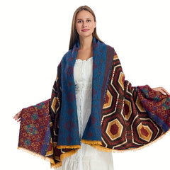 Thick Warm Shawl National Geometric Pattern Blanket Outdoor Cape