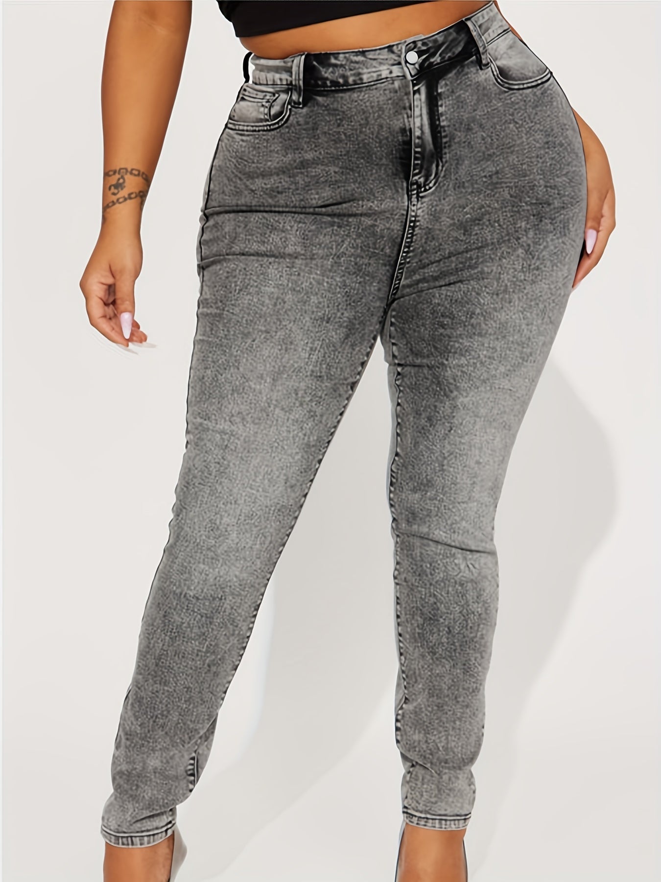Casual Jeans Women's Plus Solid Distressed High Rise Skinny Jeans