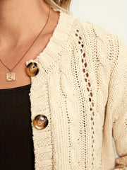 Casual Sweater Solid Cable Button Up High Stretch Cardigan