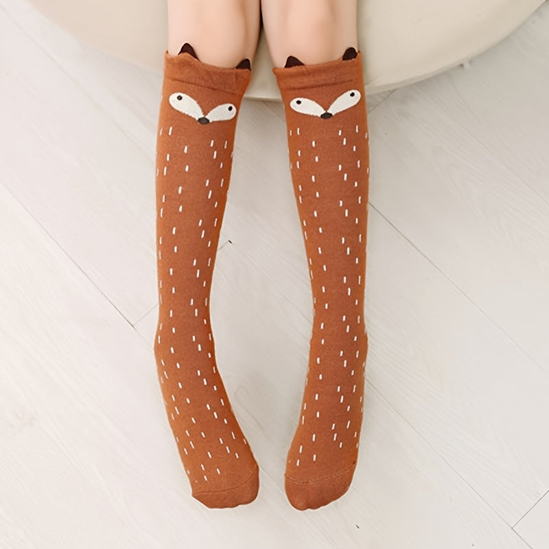 Girls Cartoon Cat Knee High Socks Breathable Comfy Stockings for Spring Autumn