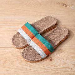 Women's Colorblock Linen Slides Lightweight Open Toe Single Band Slip On Shoes