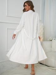 Flannel Night Robe Long Sleeve V Neck Warm Robe Women's Sleepwear