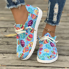 Women's Easter Egg Print Boat Shoes Lightweight Walking Flats Slip-on Sneakers