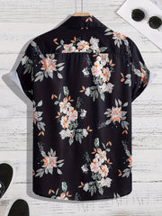 Hawaiian Flower Print Men's Casual Short Sleeve Shirt