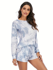 Long Sleeve Lounge Set Crew Neck Top & Shorts