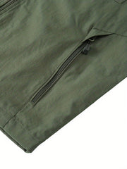 Men's Zipper Pockets Cargo Vest, Stand Collar Zip Up Vest