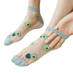 5 Pairs Avocado Pattern Crystal Glass Socks for Women