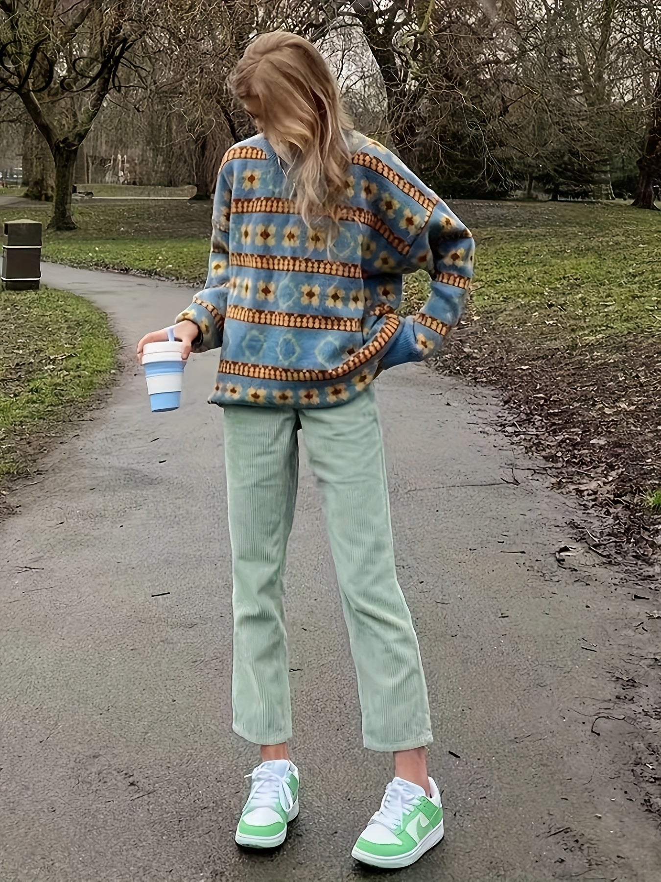 Colorblock Floral Print Long Sleeve Sweater