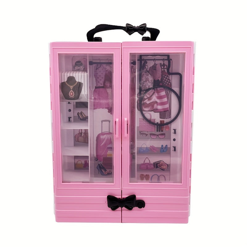 Pink Doll Wardrobe 10 Hangers Fashionable Foldable Hangers Doll Furniture Access