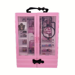 Pink Doll Wardrobe 10 Hangers Fashionable Foldable Hangers Doll Furniture Access